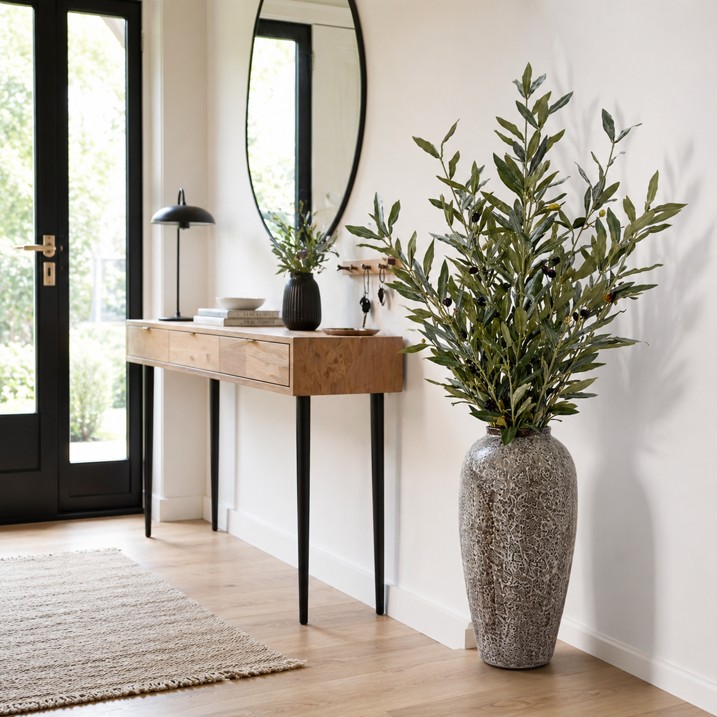 Kunstpflanze Olivenzweige im Keramiktopf künstliche Pflanze mit Vase