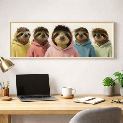 Wall Art 3D Hairfusion Faultiere mit bunten Hoodies 120x40