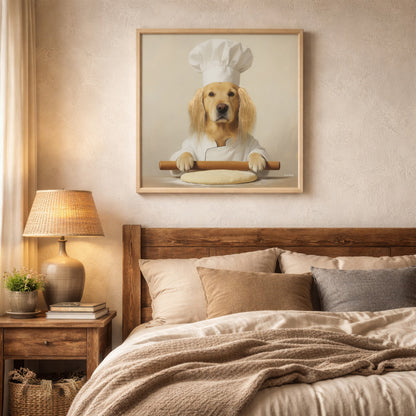 Wall Art 3D Hairfusion Golden Retriever mit Kochmütze 60x60