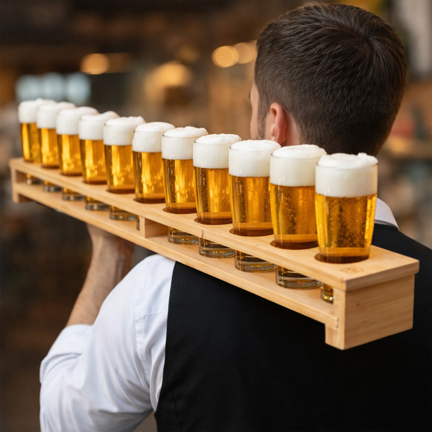 Bierglasträger Biermeter aus Bambus in natur 1 Meter