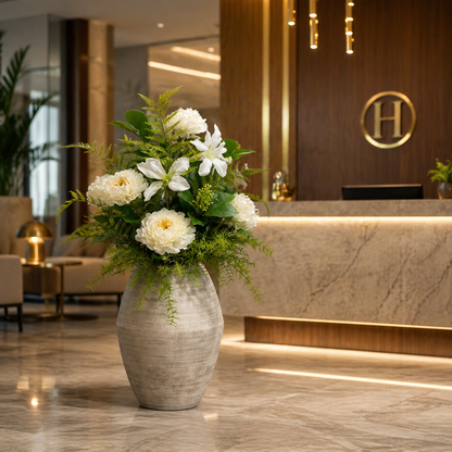 Kunstblume Kunstfplanze Pfingstrosen Lilien Farn mit Vase 84 cm