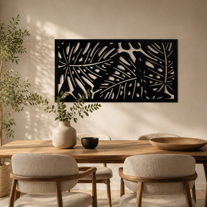 Metall Wandbild Monstera schwarz 120x60cm