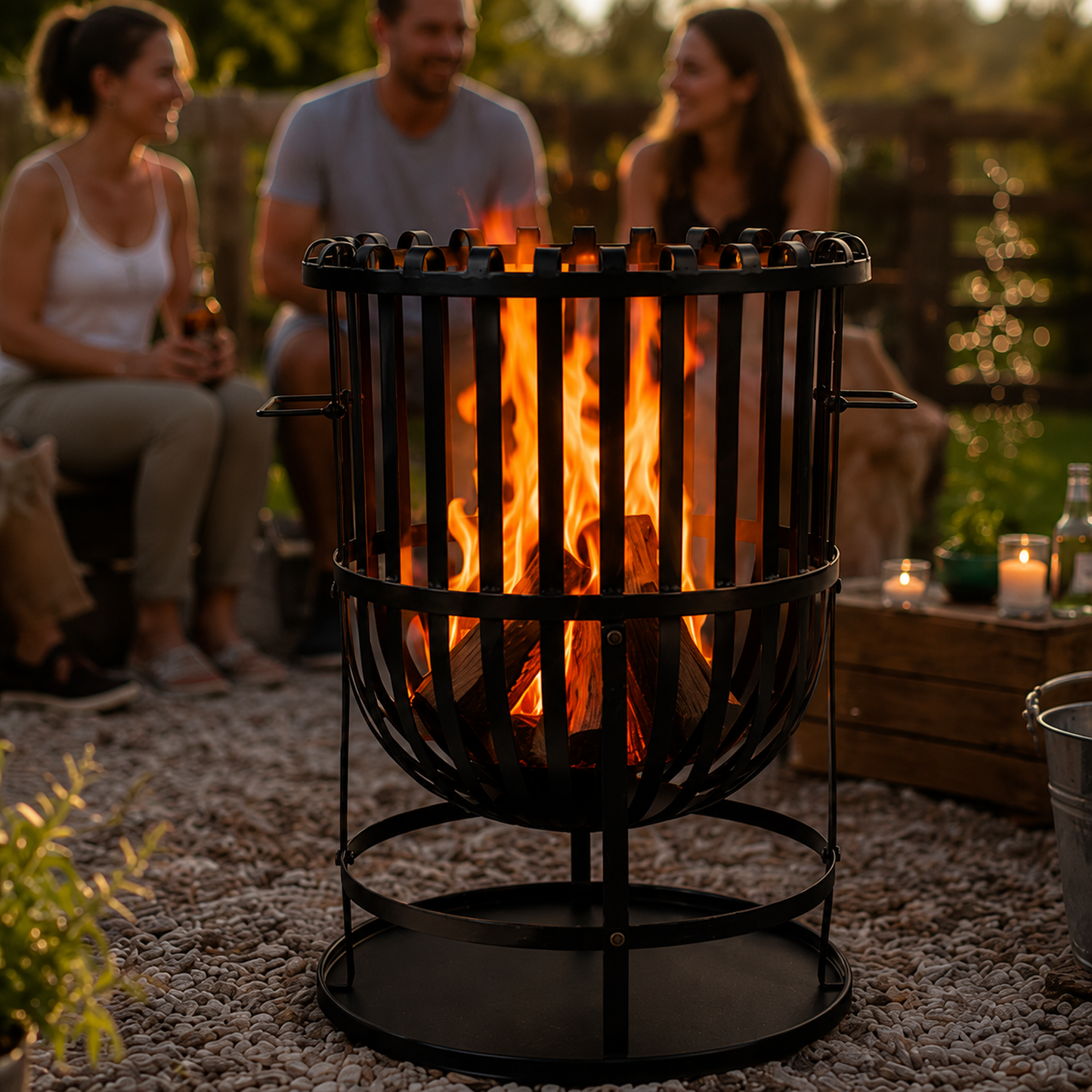 Feuerkorb Roko aus Metall schwarz mit Ascheschale Ø 46 cm