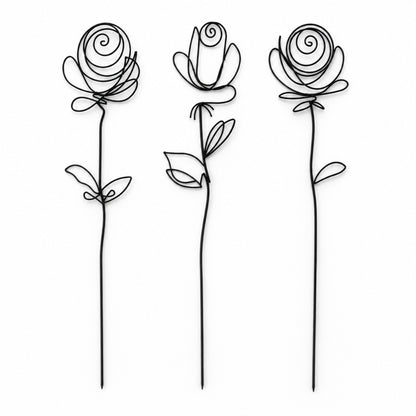 Metallkunst Stecker Rosen 3er Set in schwarz