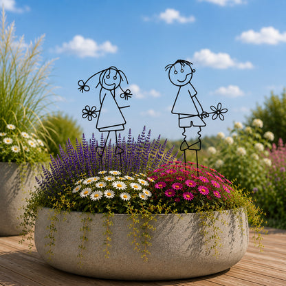 Metallkunst Gartenstecker Pärchen Blume 2er Set schwarz