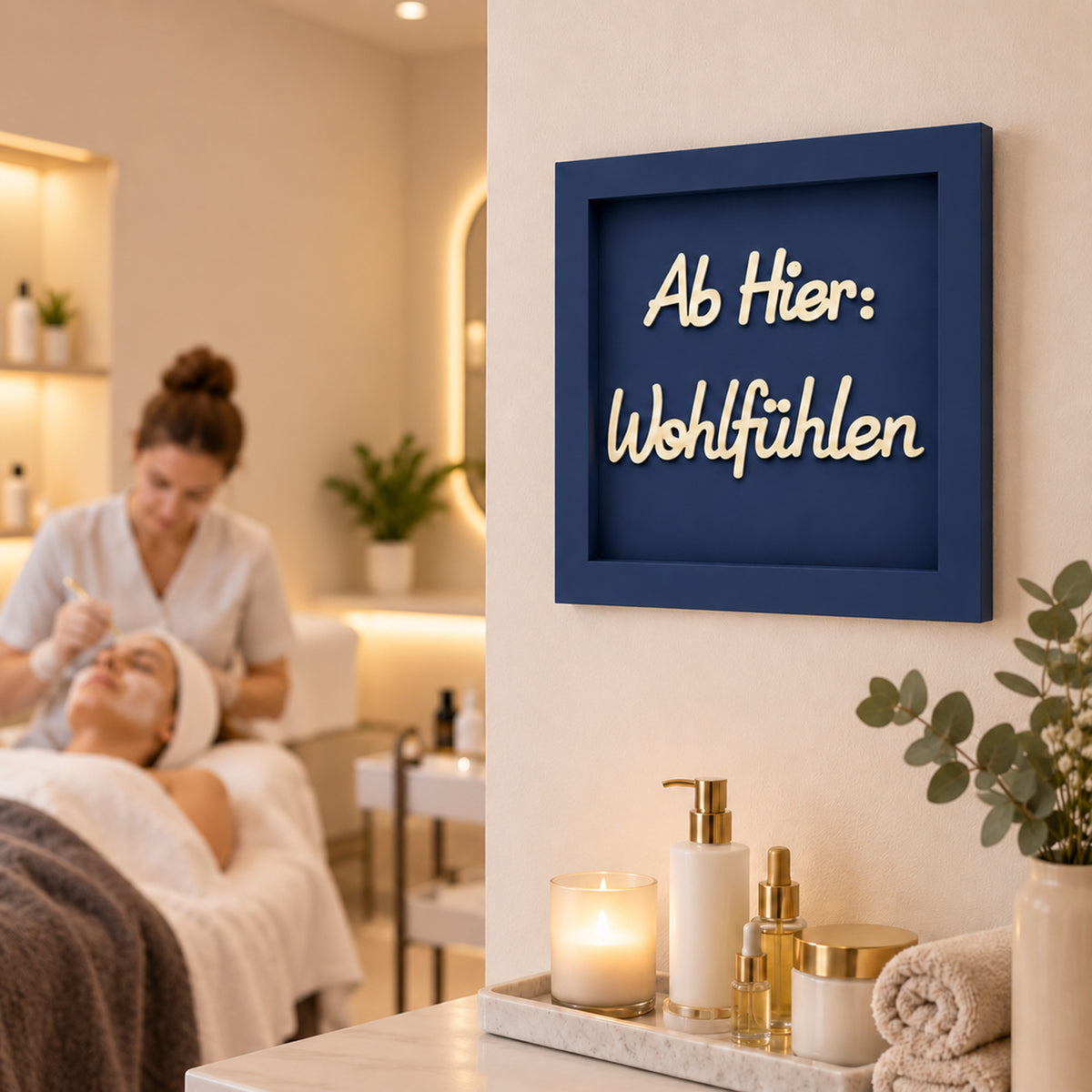 Holz Bilderrahmen "Ab Hier: Wohlfühlen" in verschiedenen Farben