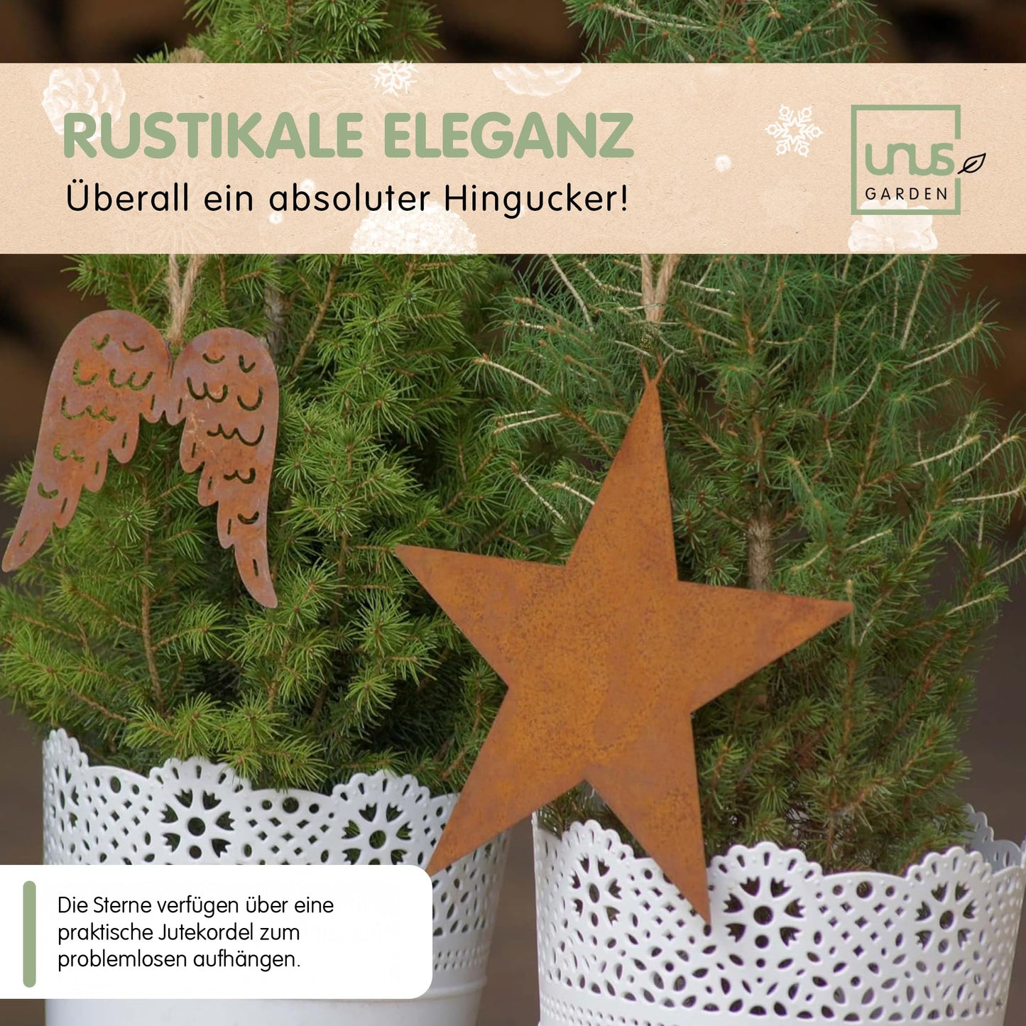 Deko Stern Rost z Aufhängen m Kette 3er Set