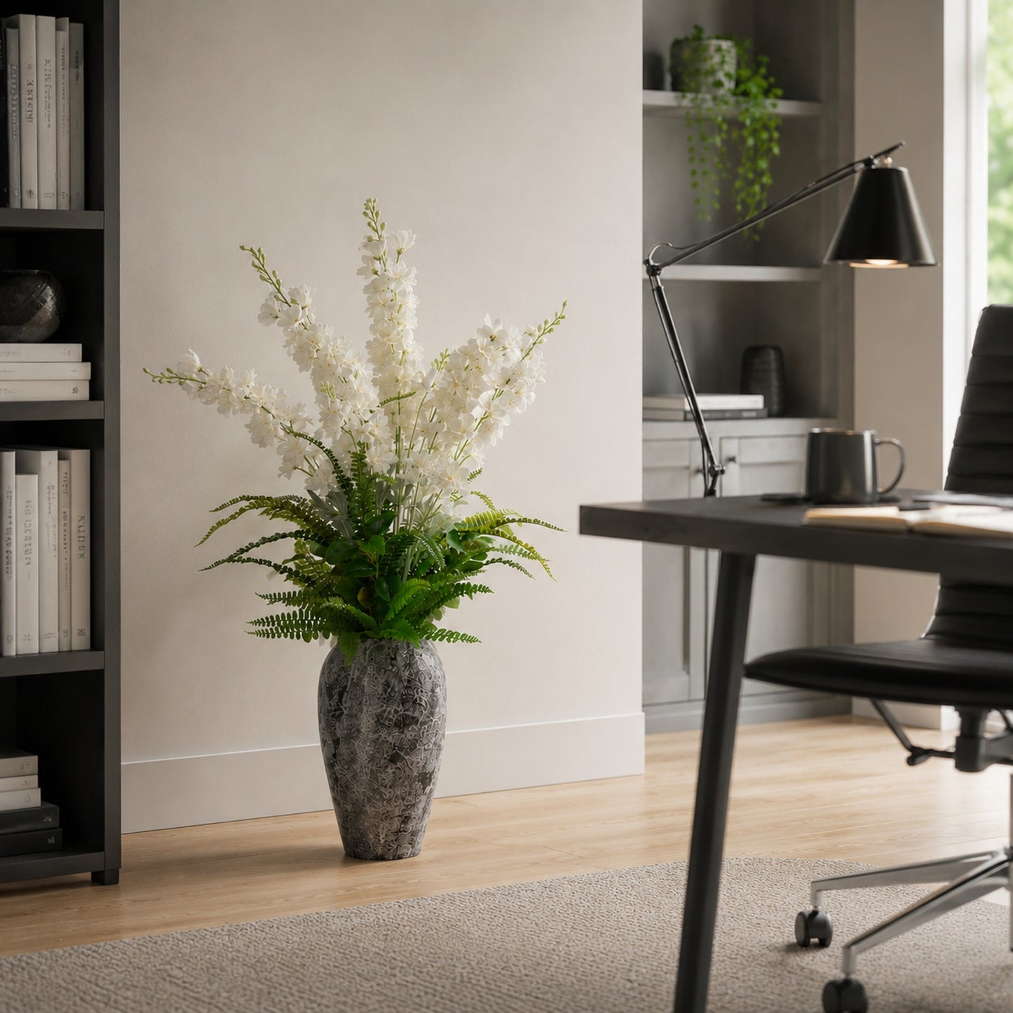 Kunstpflanze Weiß Grün mit Vase künstliches Blumengesteck 104 cm