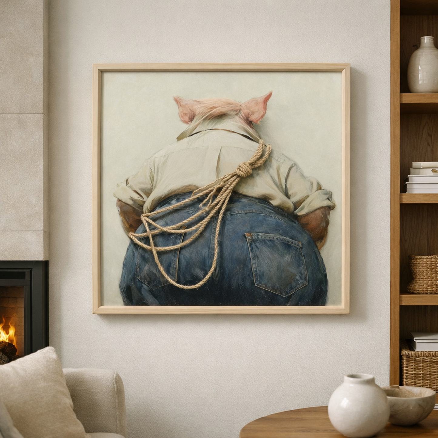 Wall Art 3D Hairfusion Schwein in Jeans 60x60