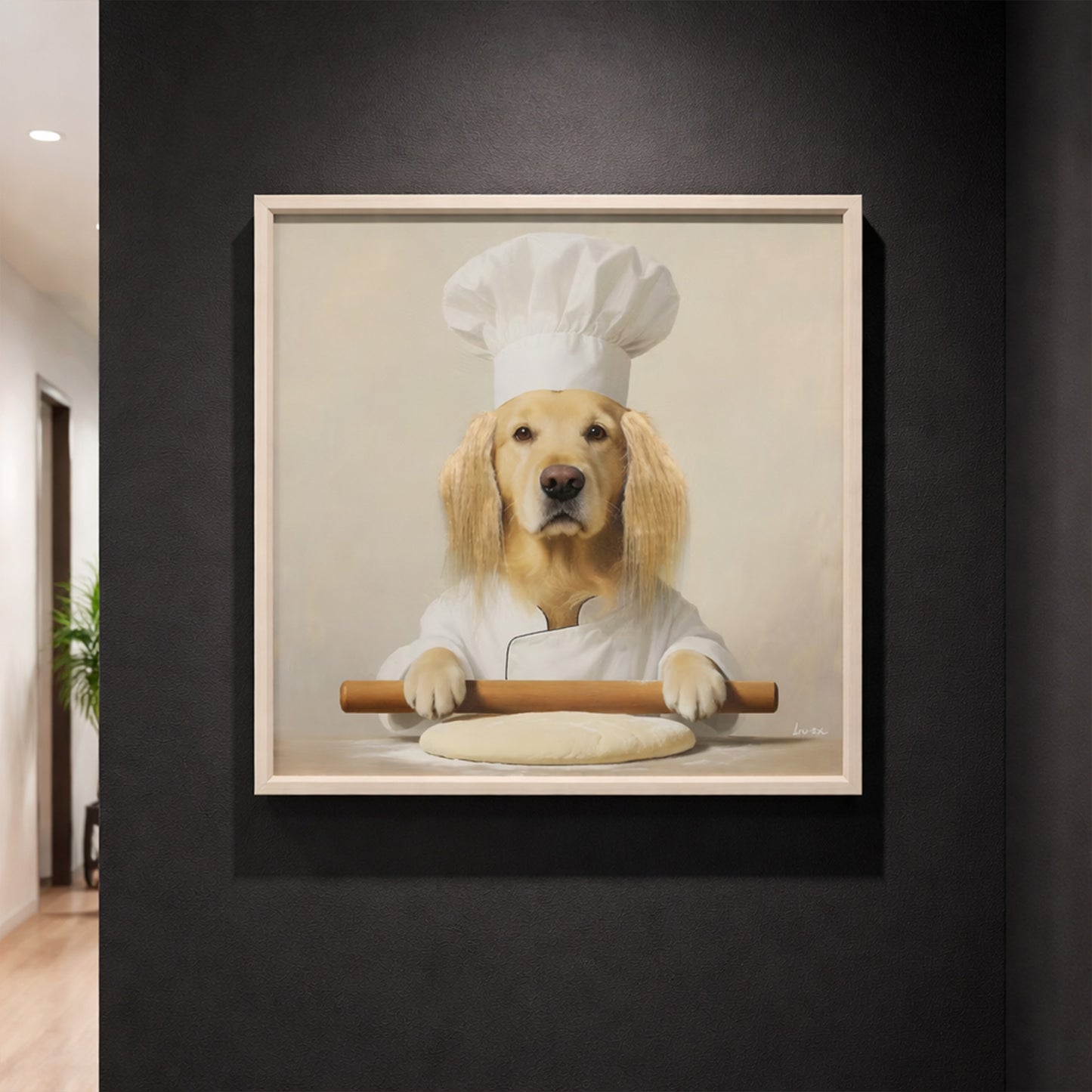 Wall Art 3D Hairfusion Golden Retriever mit Kochmütze 60x60