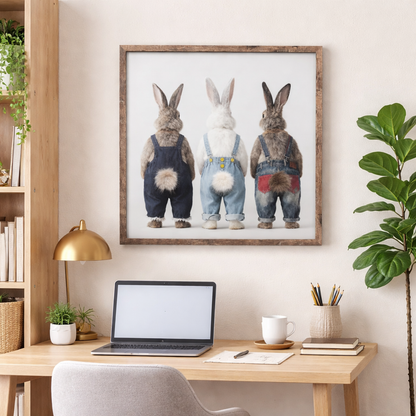 Wall Art 3D Hairfusion Hasen mit Latzhose 80x80