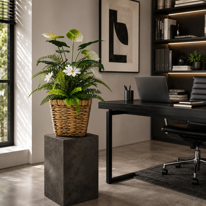 Kunstpflanze Kunstblume mit Anthurium Margeriten und Farn im Korb 63 cm