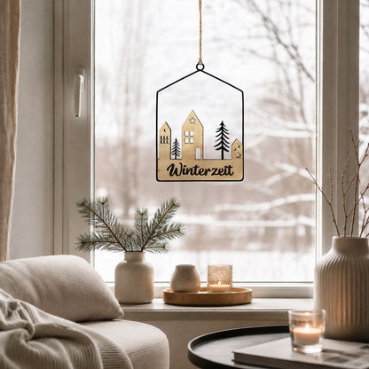 Aufhänger Elsa Winterzeit Haus aus Holz & Metall