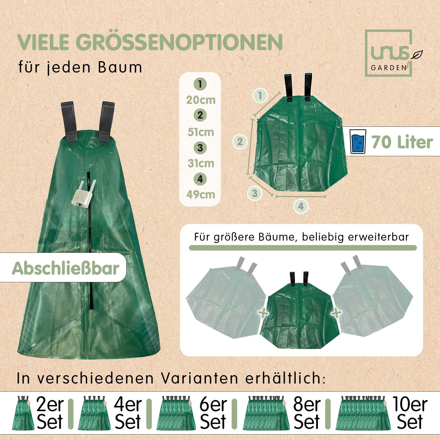 Baumbewässerungssack 70 / 95 Liter inklusive Schloss