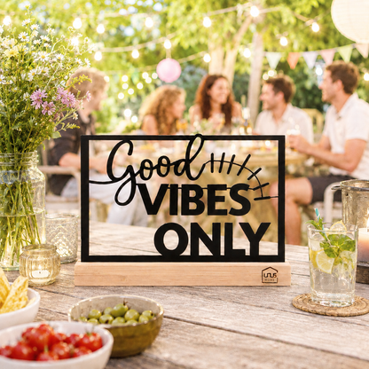Aufsteller mit Text "Good Vibes Only"