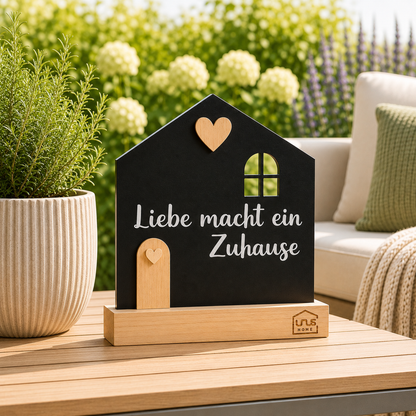 Aufsteller Haus mit Text "Liebe macht ein Zuhause"