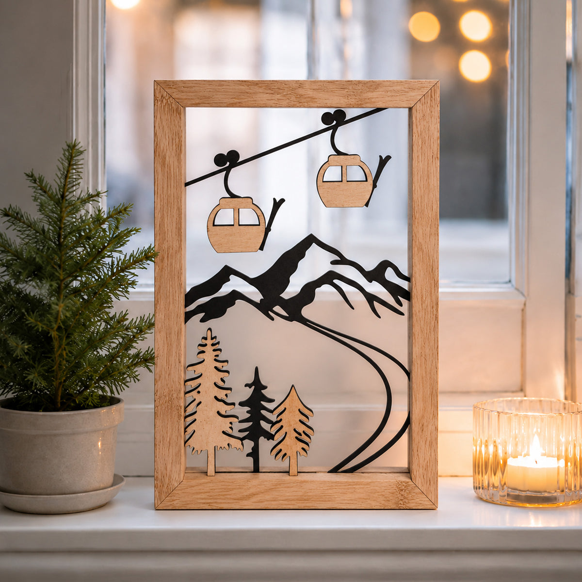 Wandbild Moritz mit Bambus Rahmen Ski Resort