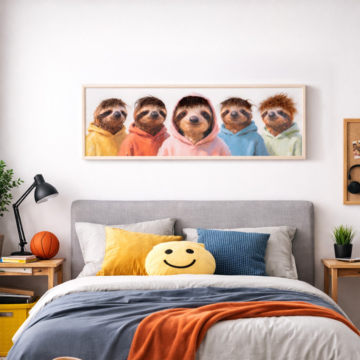 Wall Art 3D Hairfusion Faultiere mit bunten Hoodies 120x40