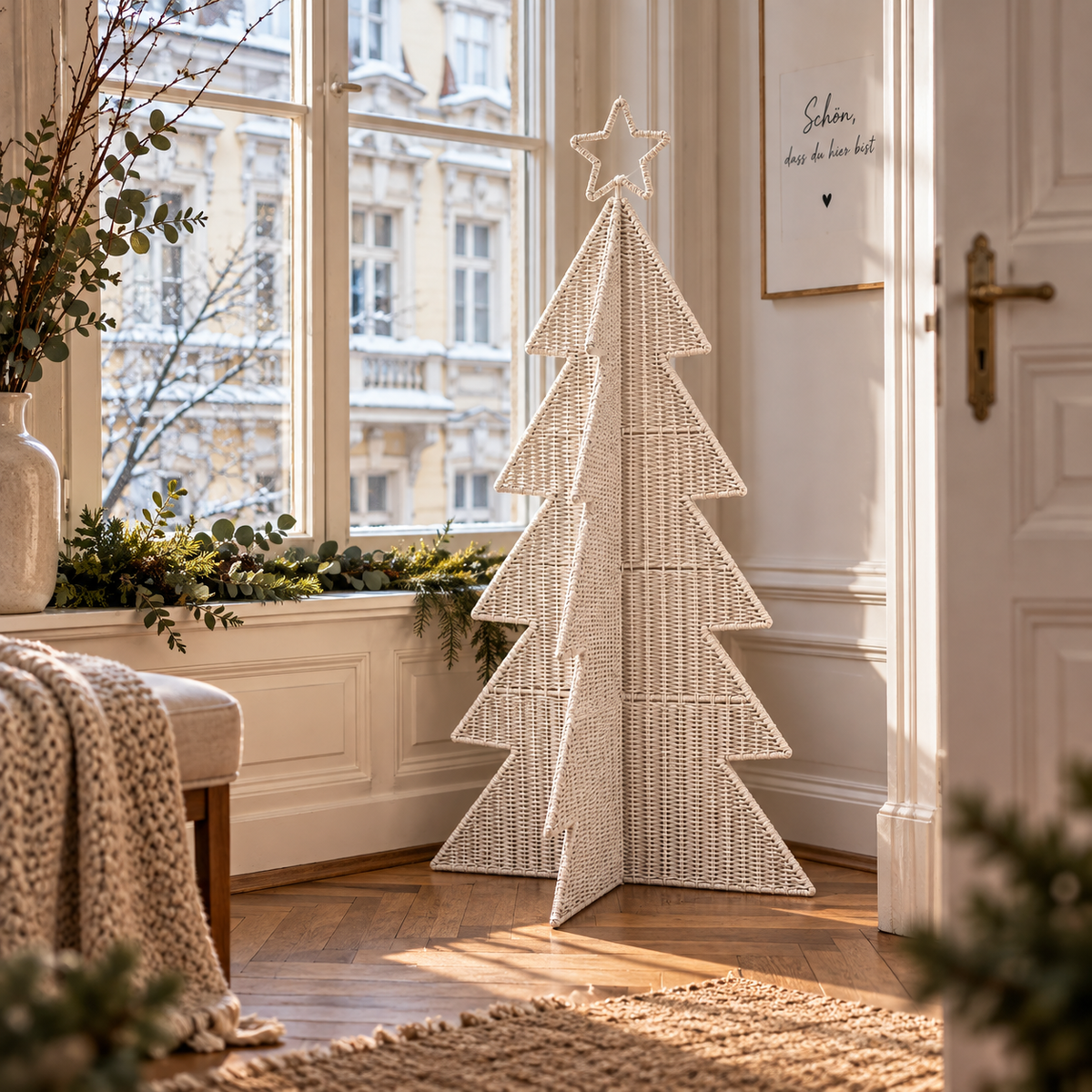 Aufsteller Tannenbaum Olaf Papiergeflecht Grün oder Weiß