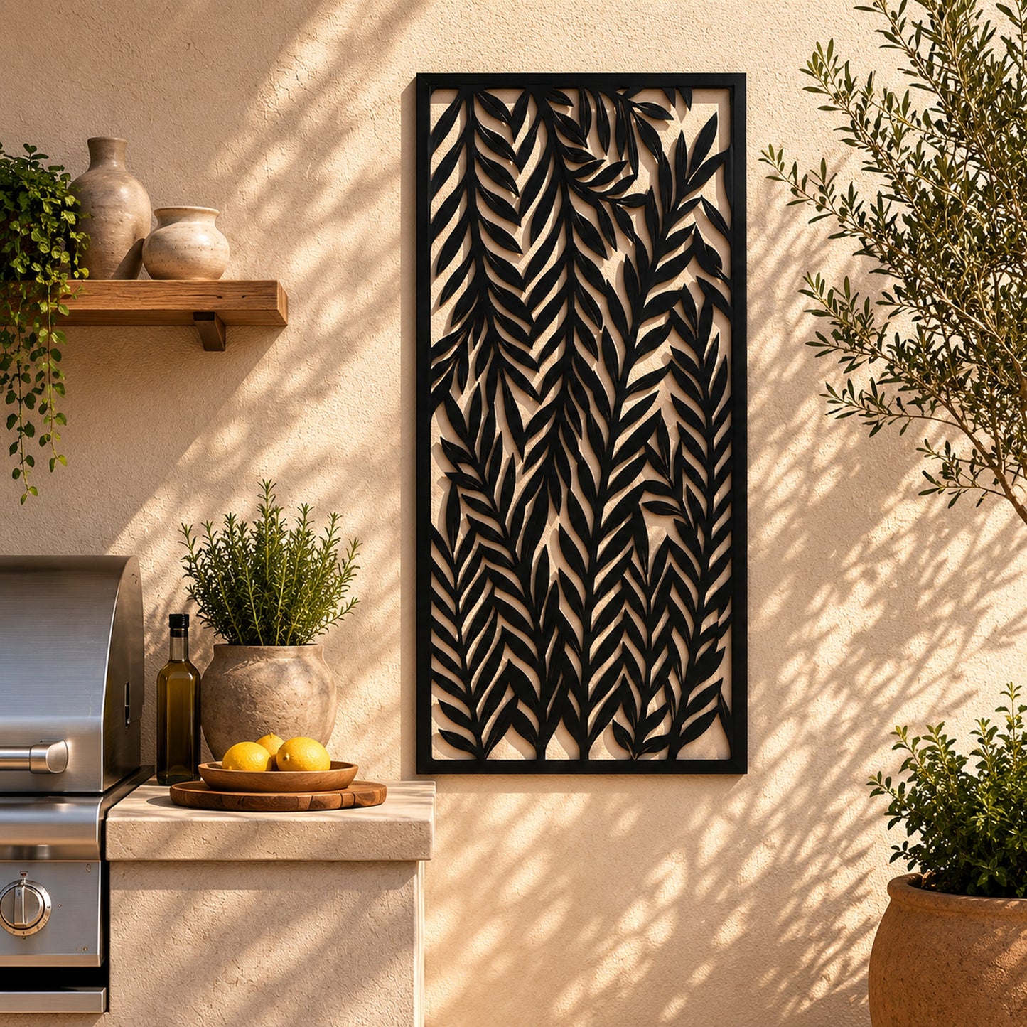 Metall Wandbild Palmblätter schwarz 120x60cm
