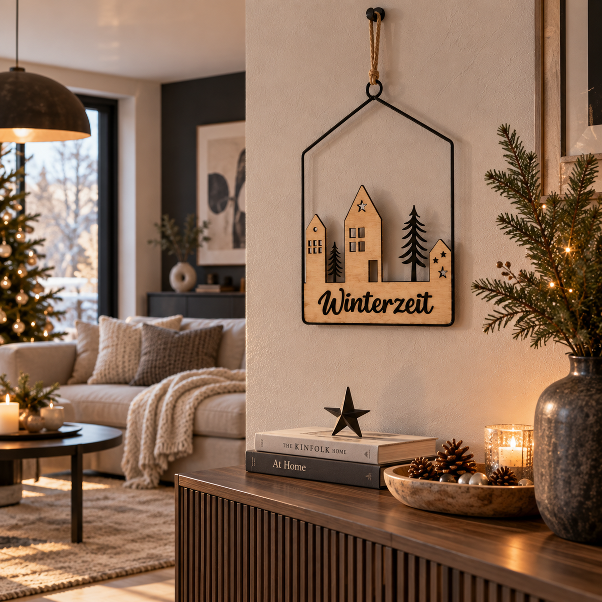 Aufhänger Elsa Winterzeit Haus aus Holz & Metall