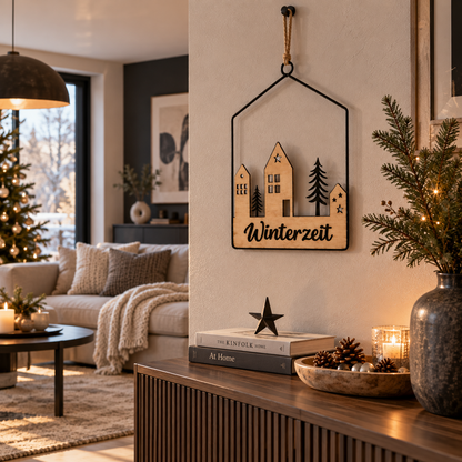 Aufhänger Elsa Winterzeit Haus aus Holz & Metall