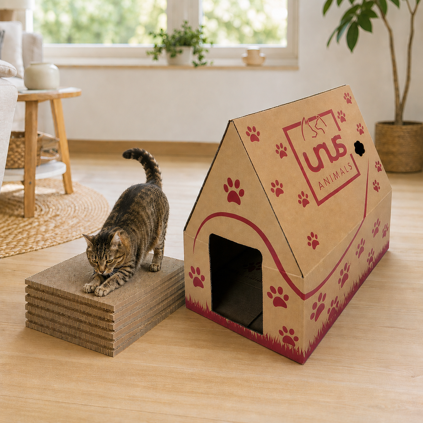 Katzenhaus Pappe Madame Miez inkl. 6 Kratzbretter