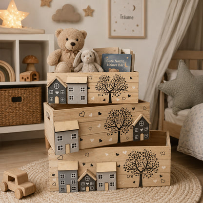 Holzkisten 3er Set White-Washed bepflanzbar