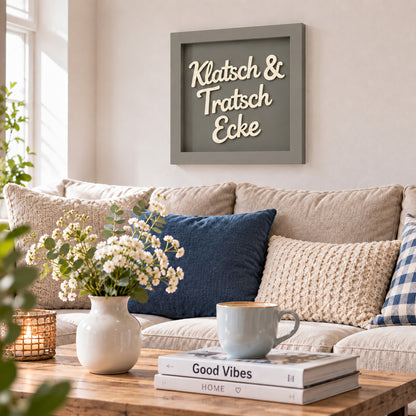 Holz Bilderrahmen "Klatsch & Tratsch Ecke" in verschiedenen Farben