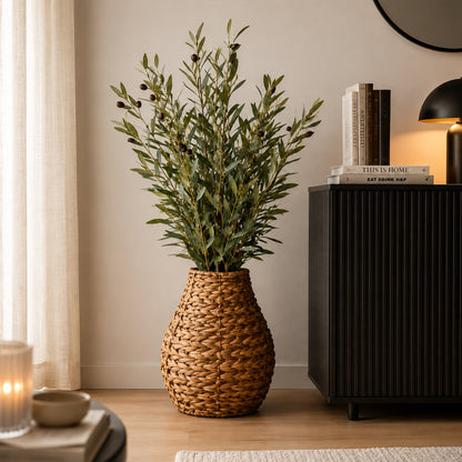 Kunstblume mit Vase Olivenzweige inkl. Seegrasvase
