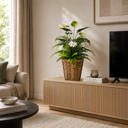 Kunstpflanze Kunstblume mit Anthurium Margeriten und Farn im Korb 63 cm
