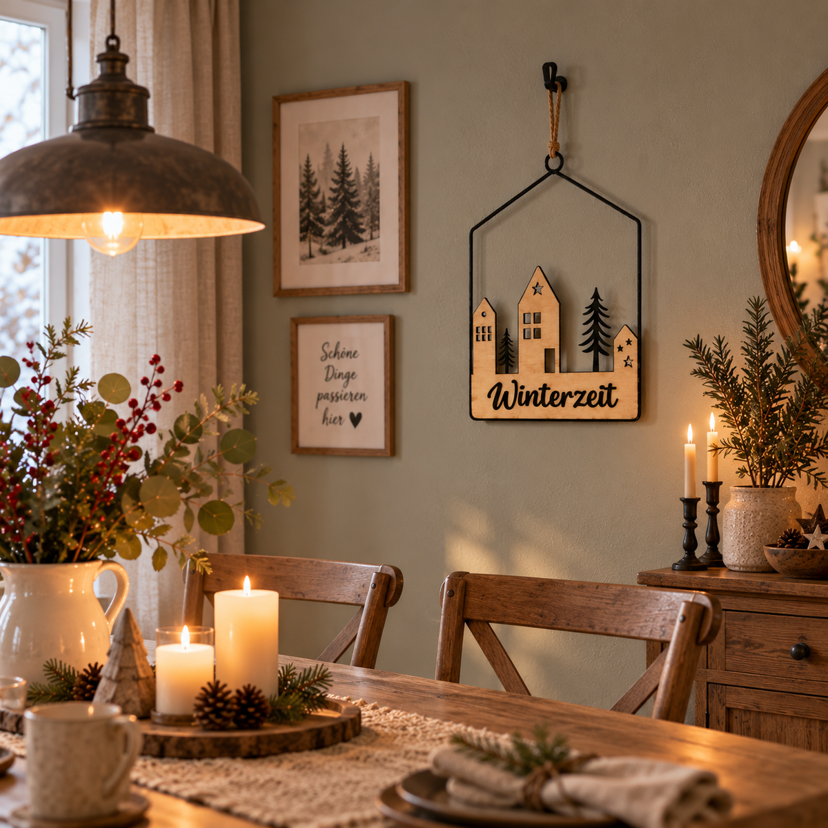 Aufhänger Elsa Winterzeit Haus aus Holz & Metall