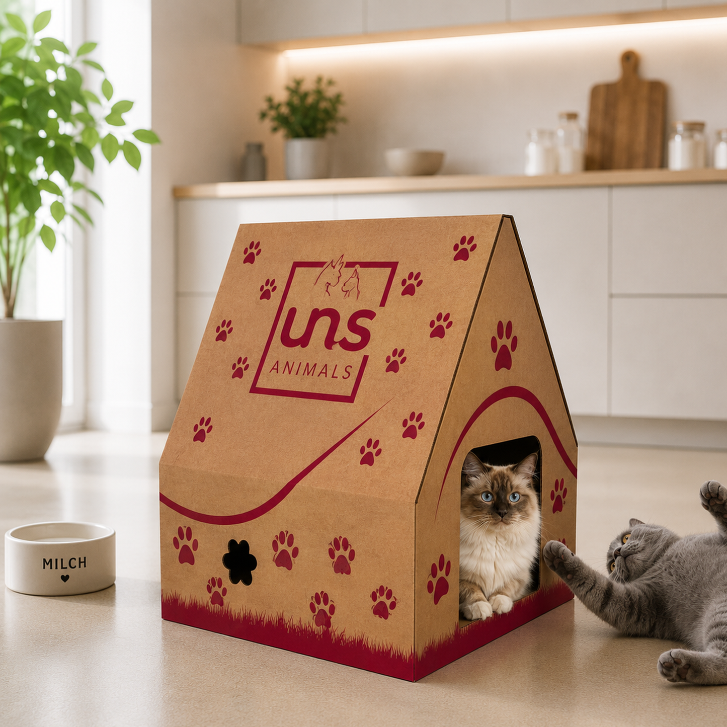 Katzenhaus Pappe Madame Miez inkl. 6 Kratzbretter