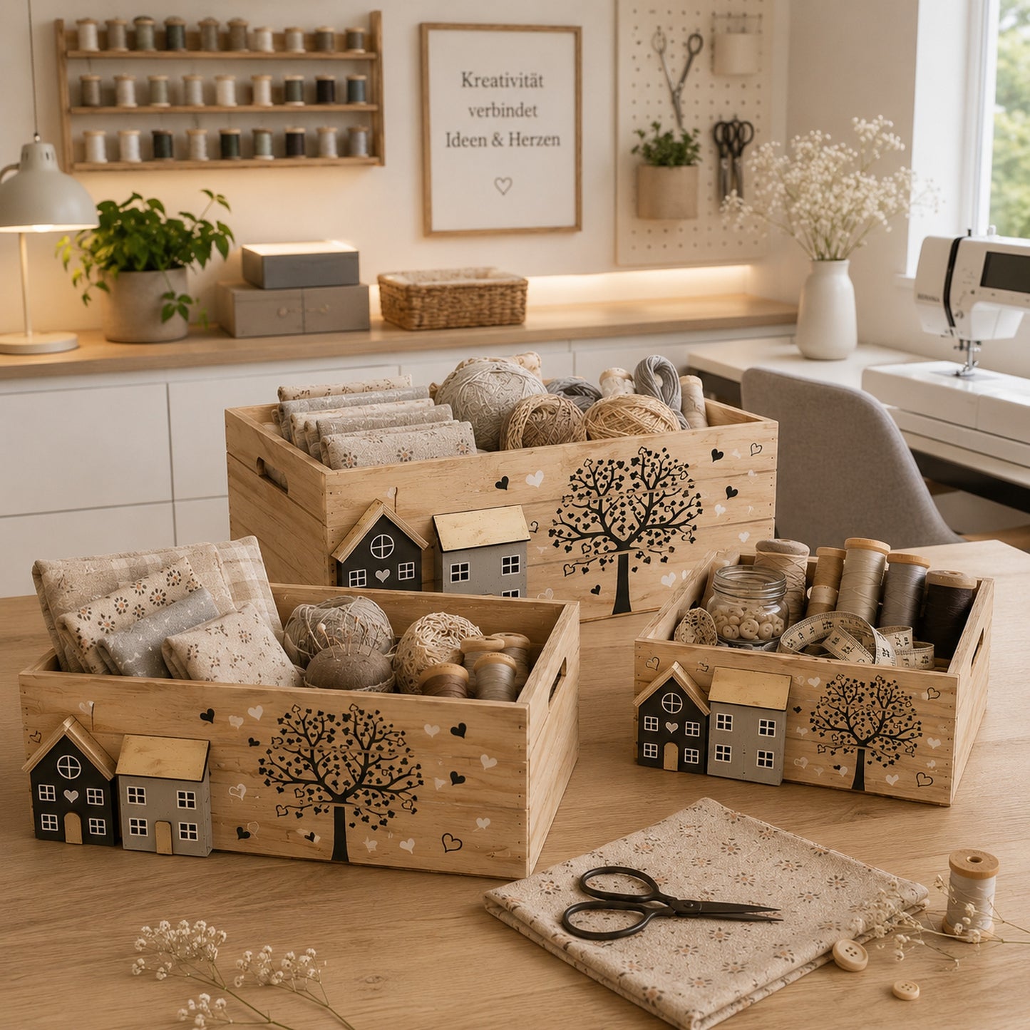 Holzkisten 3er Set White-Washed bepflanzbar