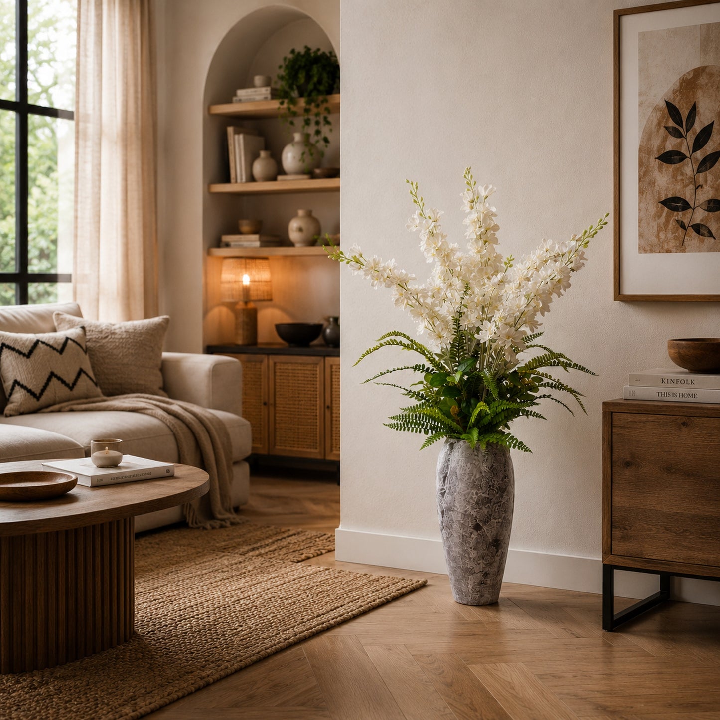 Kunstpflanze Weiß Grün mit Vase künstliches Blumengesteck 104 cm