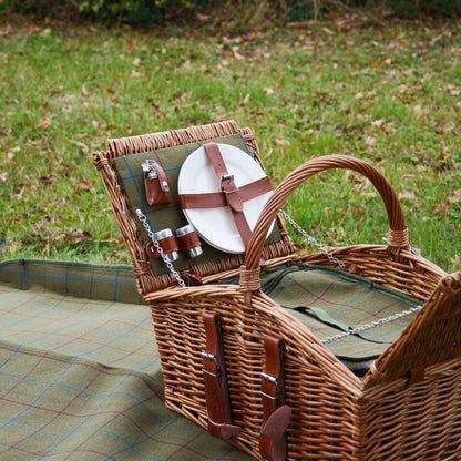 Picknickkorb mit Decke m Bügel u Inhalt für 2 Pers. natur