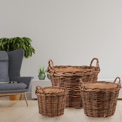 Korb Weide rund 2 Griffe mit Kunststoffeinsatz 3er Set