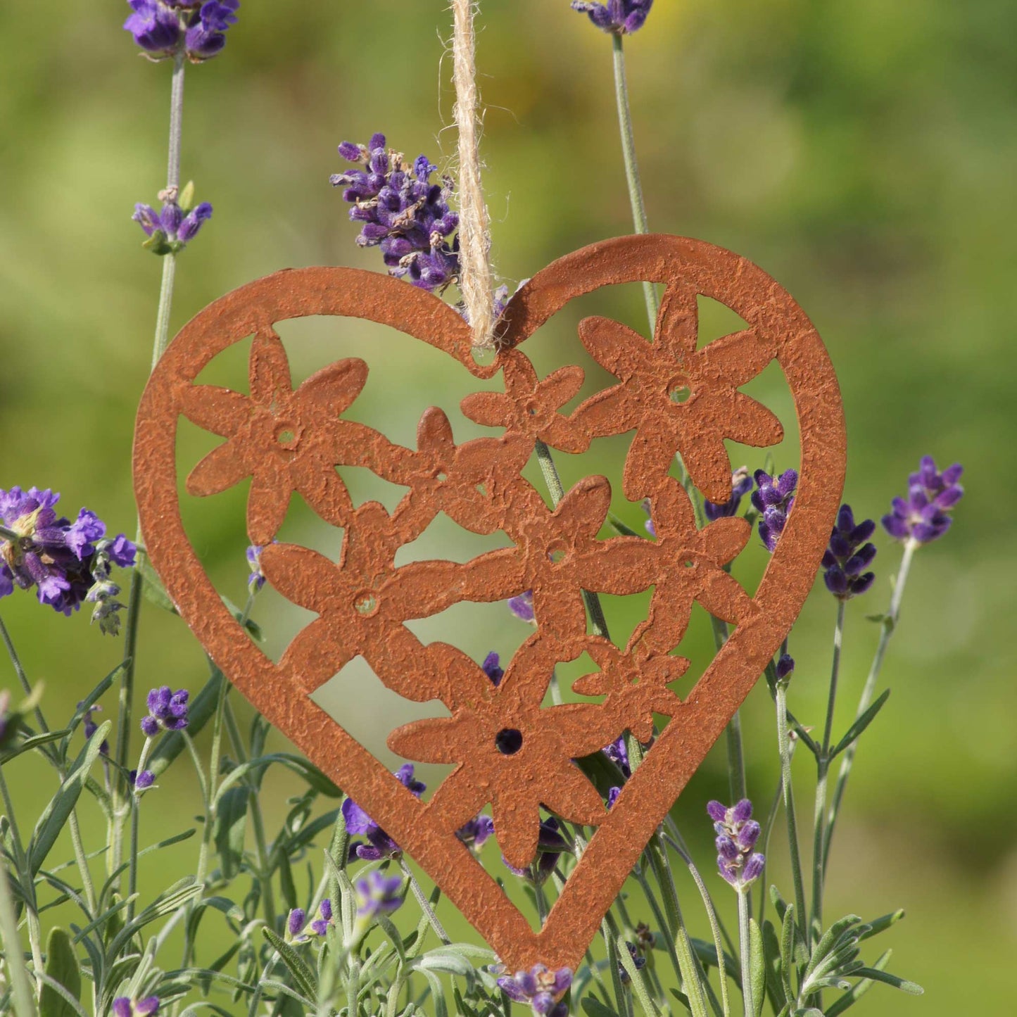 Hänger Rost Herz mit Blumen im 3er Set
