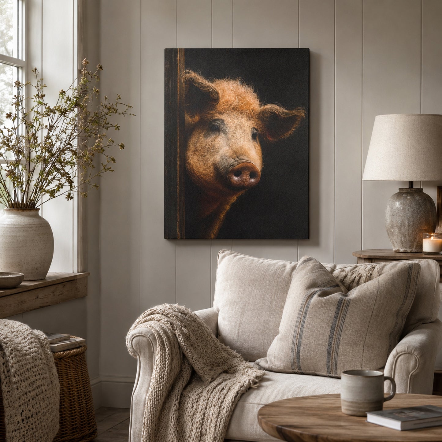 Leinwand Tierportrait Wollschwein bespannter Keilrahmen