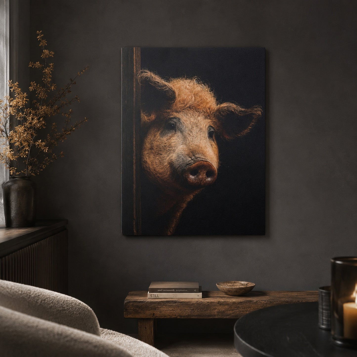 Leinwand Tierportrait Wollschwein bespannter Keilrahmen
