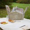 Picknickkorb mit Decke m Bügel u Inhalt für 2 Pers.  grey white washed