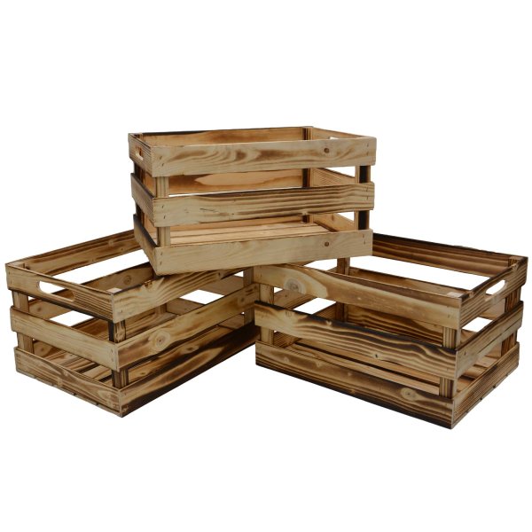 3er Set Kiste Holz rechteckig 3 Latten seitl. Eingriff-Hilfen geflammt